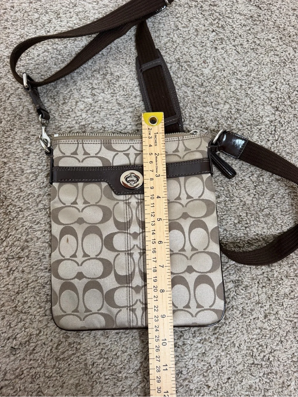 Coach Khaki and Brown Signature Crossbody Bag